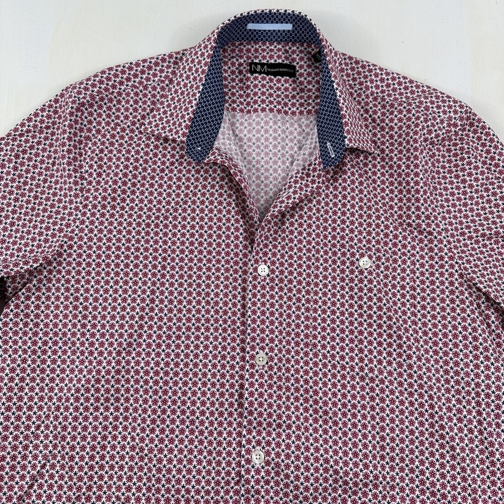 NEIMAN MARCUS MEN'S Short Sleeve SHIRT‎ Small Pink Floral All Over Print AOP EUC